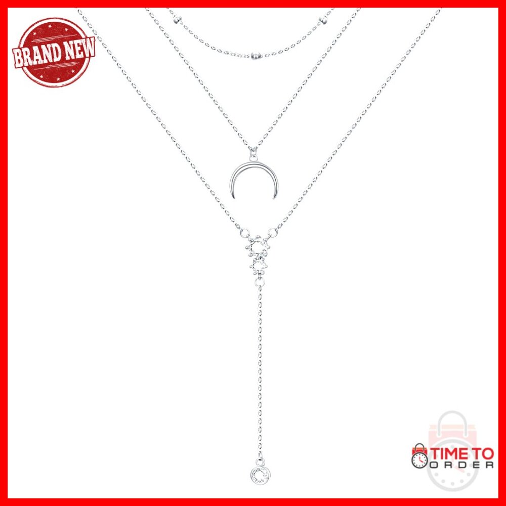 Sterling Silver Moon Layered Necklace Triple Stack Y-Chain Gift
